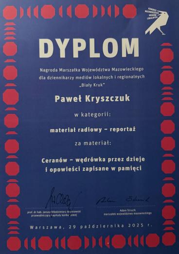 Paweł Kryszczuk z Katolickiego Radia Podlasie w gronie laureatów Nagrody Marszałka Województwa Mazowieckiego